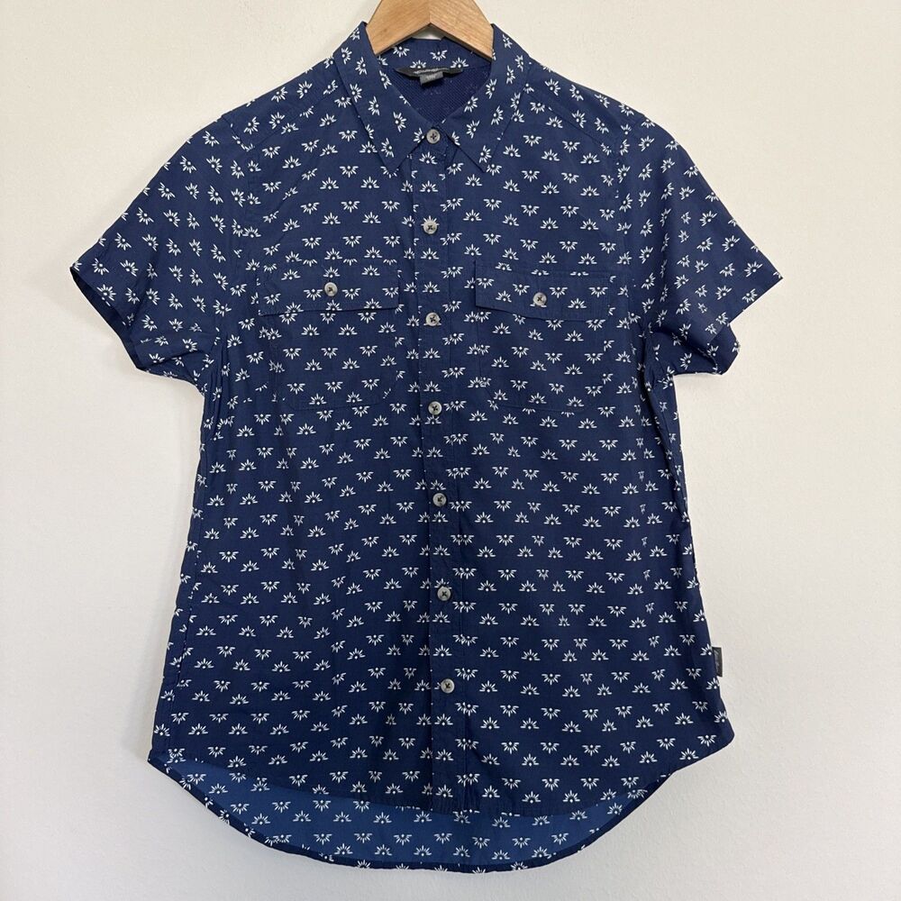 Eddie Bauer Women's Short Sleeve Wicking Adventure Shirt Blue Button Up Small